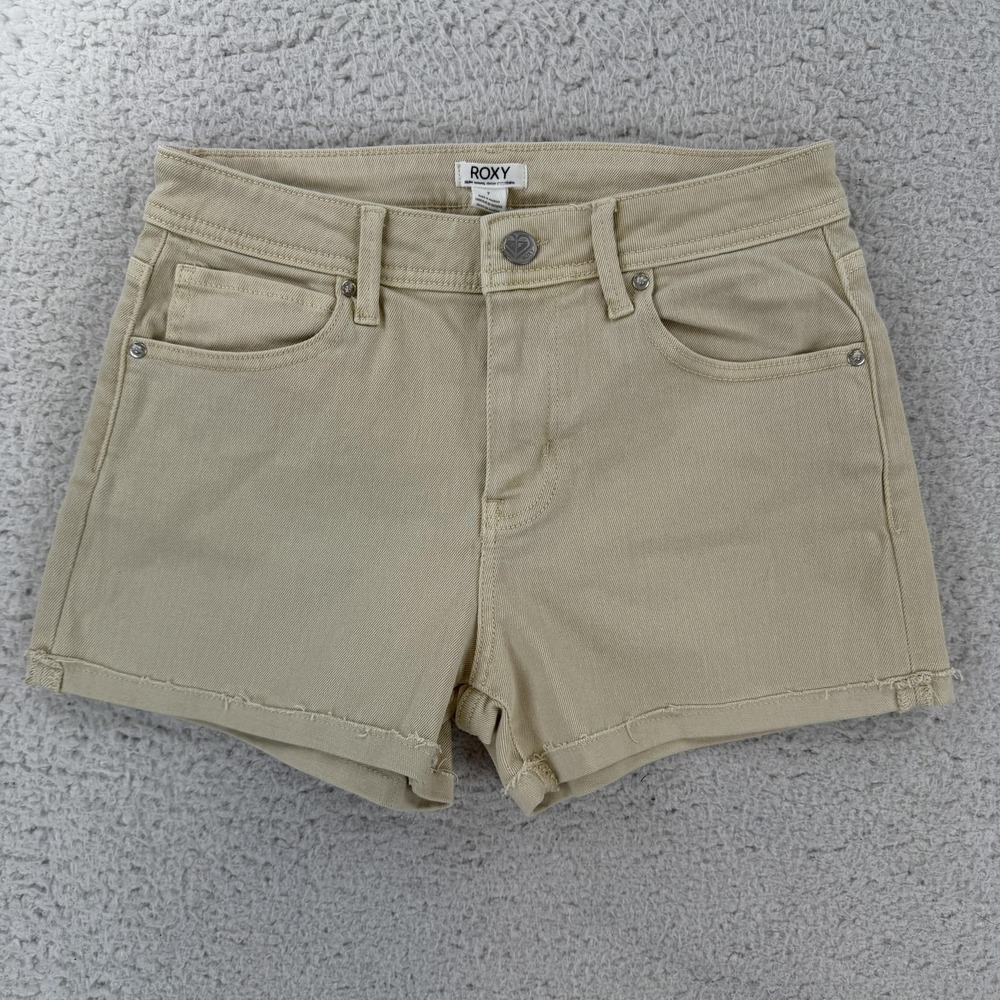Roxy Shorts Juniors 7 Beige Denim Cutoff 3" Inseam Stretch 5 Pocket Casual NWT
